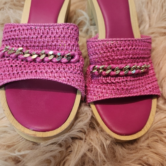 Franco Sarto Woven Pink Capri Clog Slide Wooden Platform Wedge Sandal Slip On 10 - Picture 4 of 15